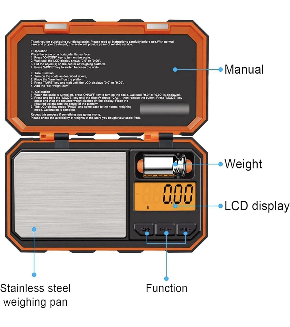 Orange Digital Pocket Scale 200g x 0.01g Jewelry Gold Gram Herb Karat Weight
