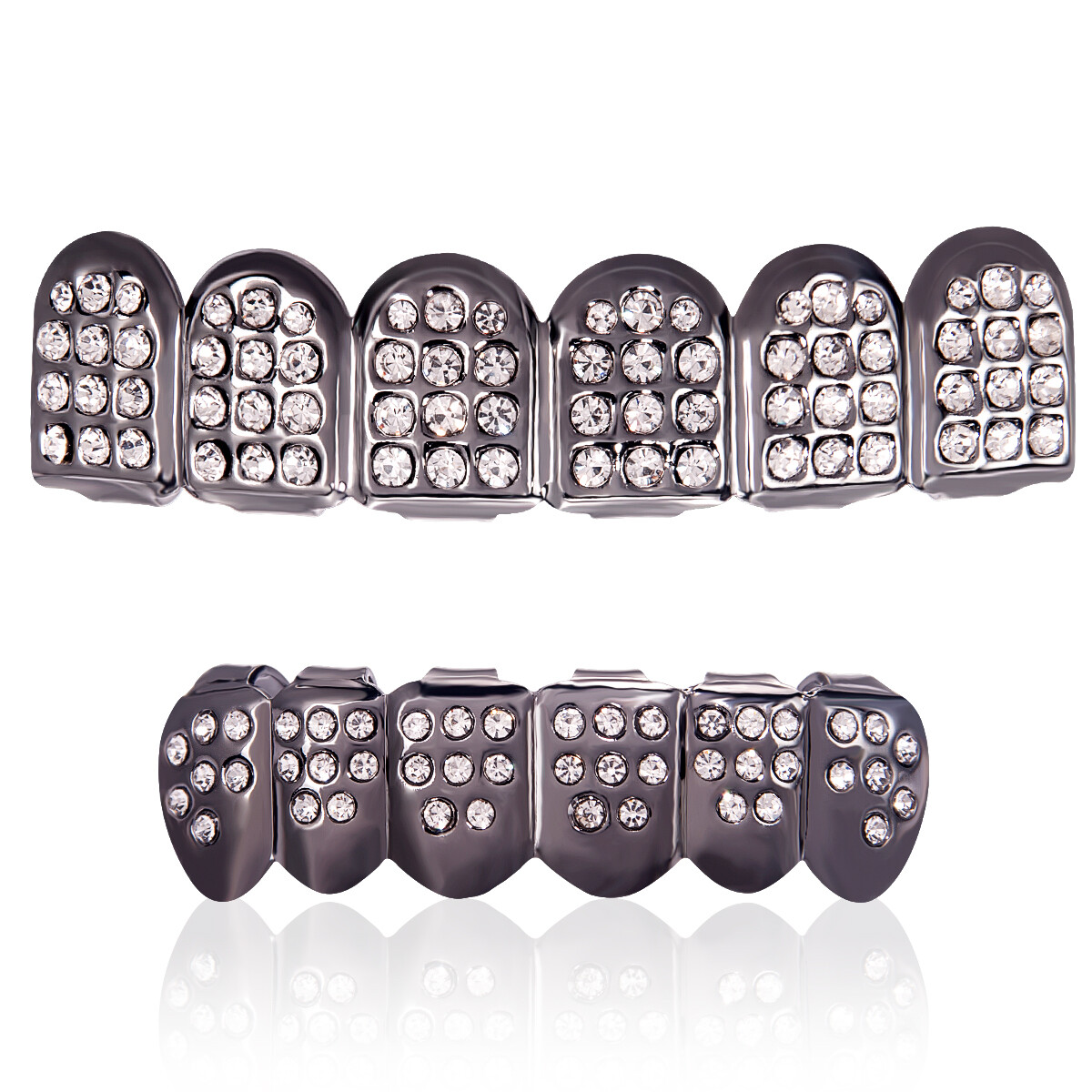 18K Gold/Silver/Black Plated Hip Hop Teeth Grillz Top Bottom Mouth Diamond Grill