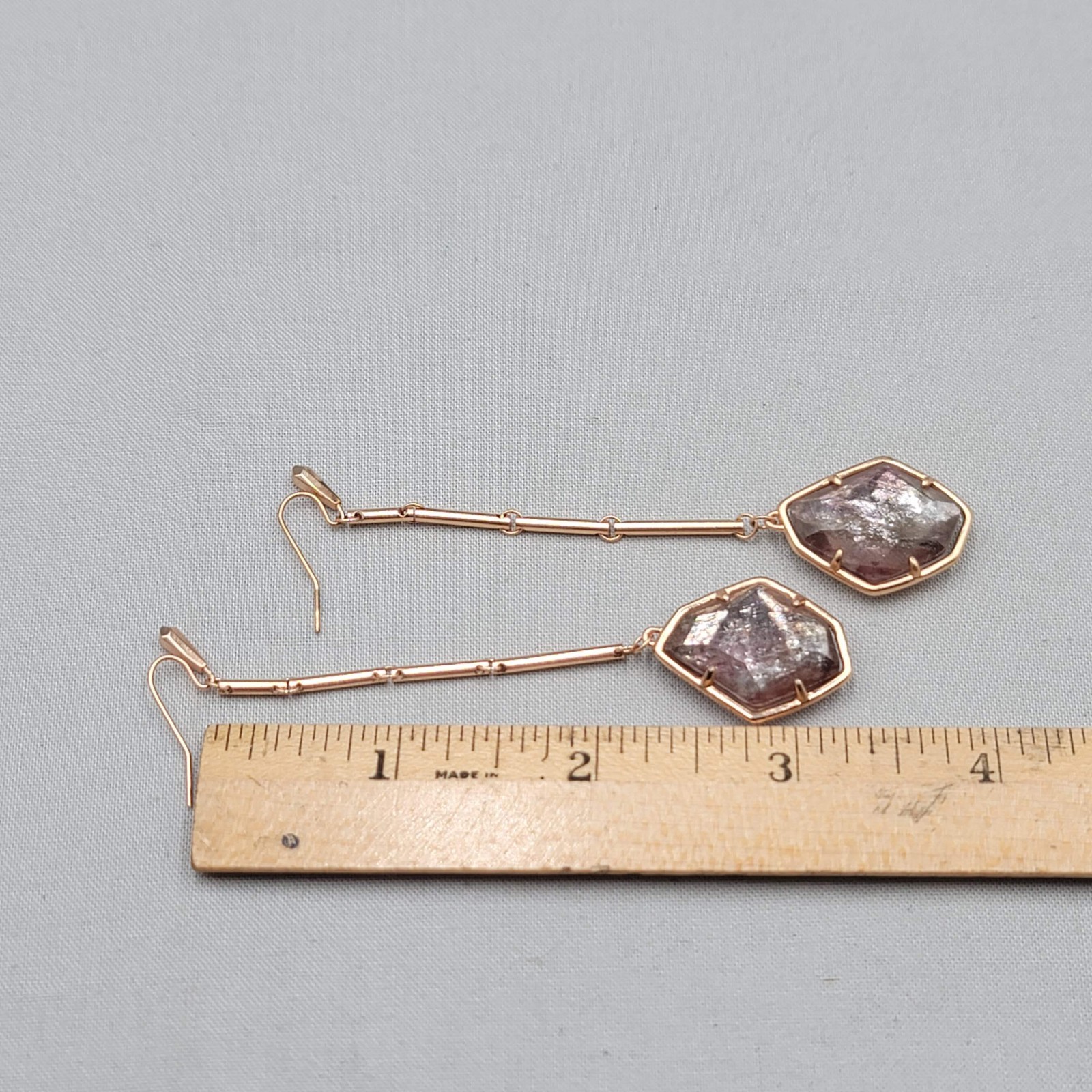 Kendra Scott Charmian Sable Mica Rose Gold tone Pierced Earrings Dangle 3.25″