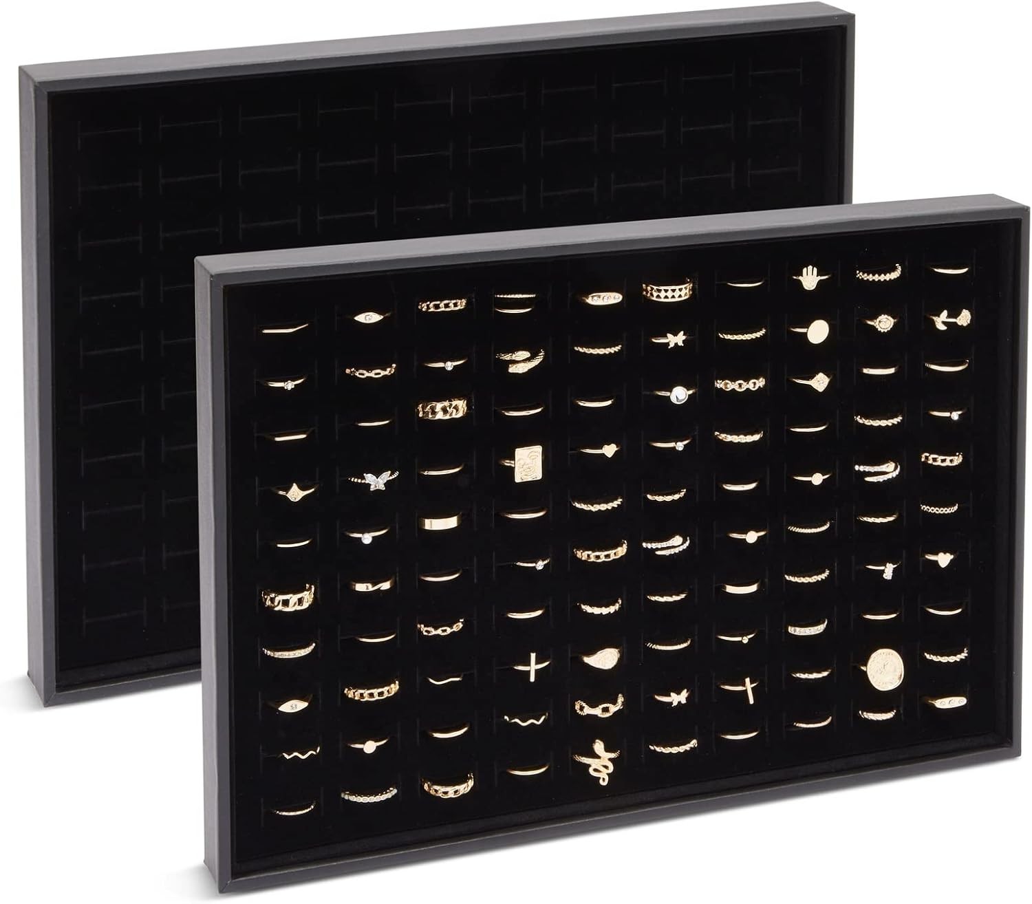 Juvale 2 Pack Ring Display Tray Velvet, 100 Slot Foam Jewelry Organizer