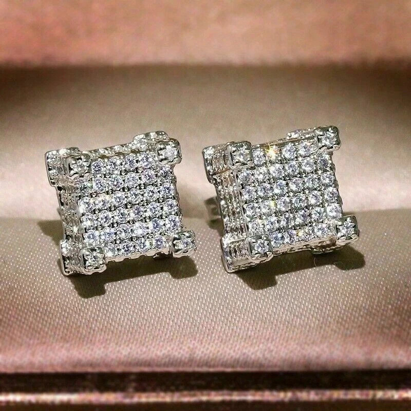 3.2Ct Round Cut Lab Created Diamond Men’s Stud Earrings 14K White Gold Plated