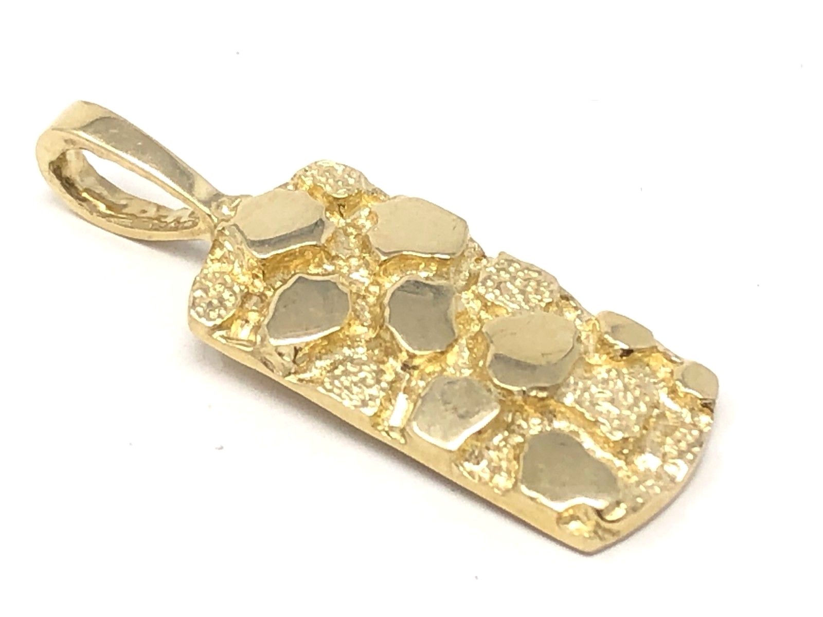 14k Yellow Gold Solid Rectangle Nugget Charm Pendant 1.15″ 3.2 grams