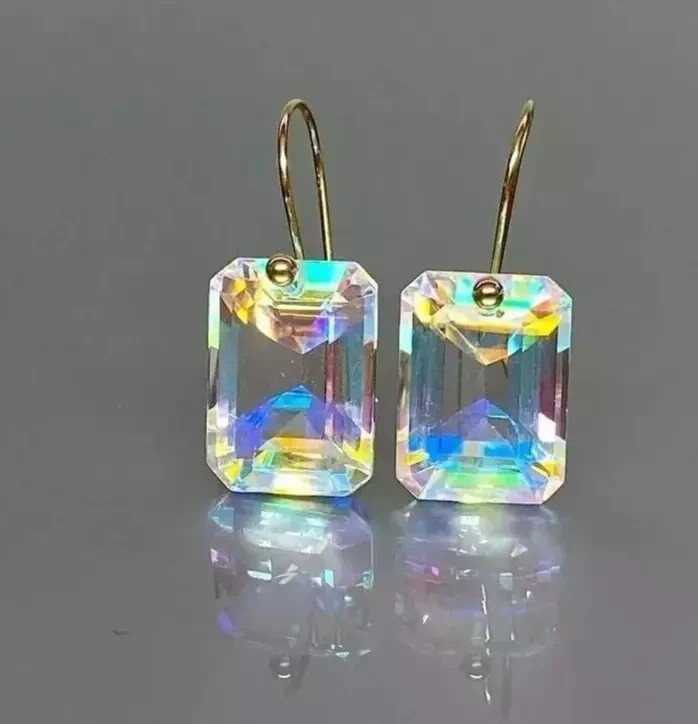 Natural Mystic Topaz Emerald Cut Earrings for Women 925 Silver 40.55 Ct+ Earring