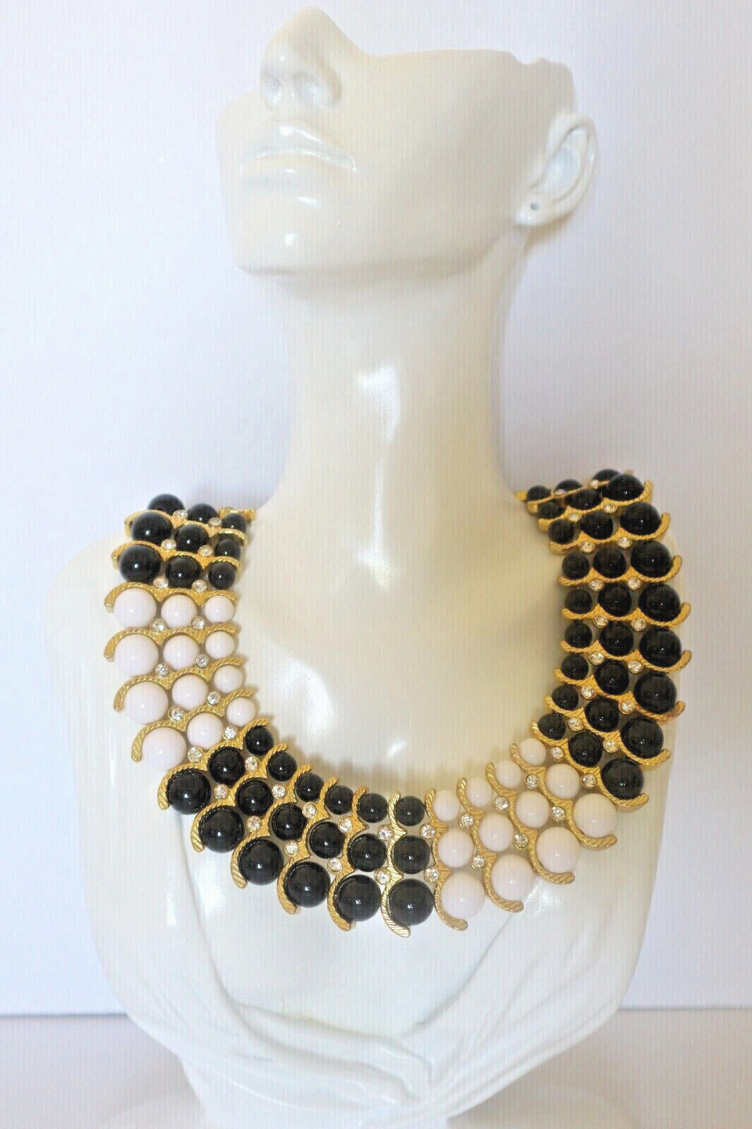 IMAN Rhinestone Collar Necklace Egyptian Style Beaded Gold Plated NEW