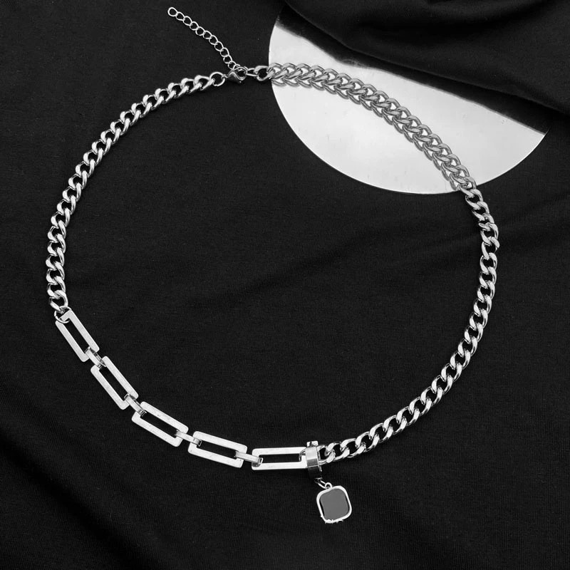 Hip Hop Stainless Steel Cross Necklace for Women Men Punk Double Layer Splicing