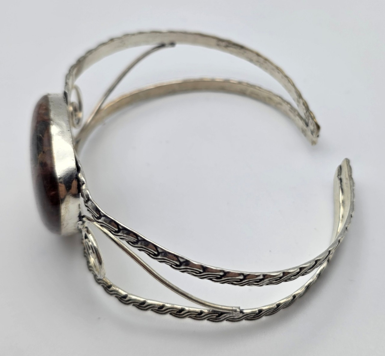 Natural Polychrome Jasper Teardrop Cuff Bracelet 8.25″ Silver Tone Boho