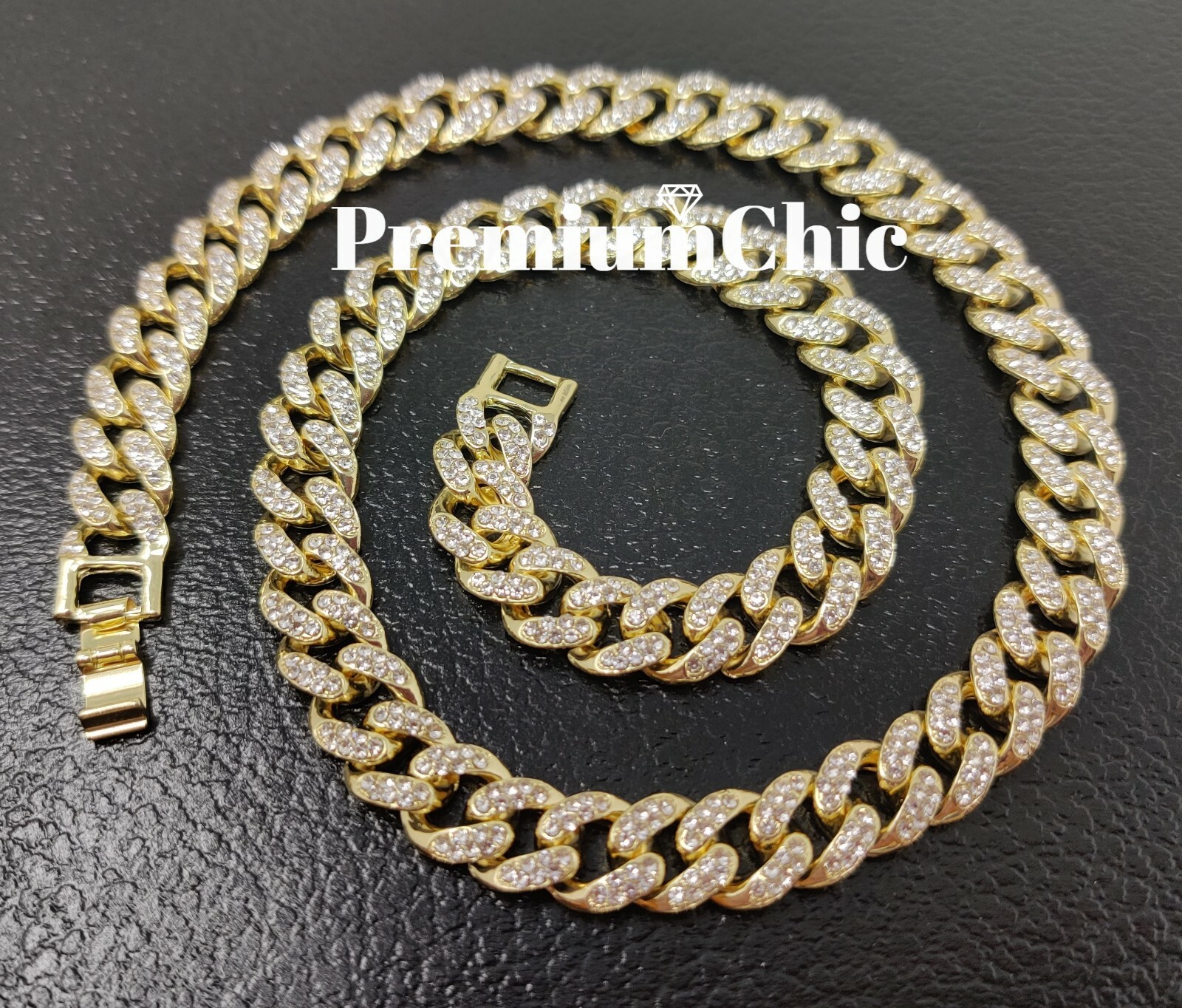 Gold Plated Men ANKH Pendant Tennis Necklace & Miami Cuban Choker CZ Jewelry SET
