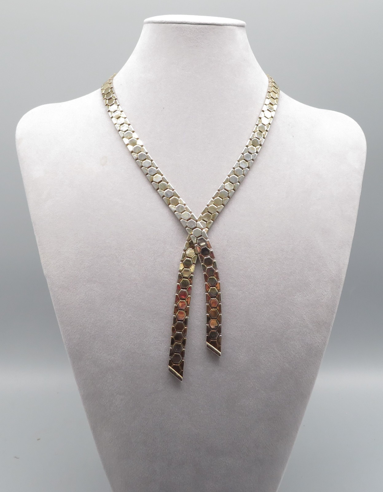 Crown Trifari lariat tie Necklace snakeskin honeycomb Alfred Phillipe VTG AS IS