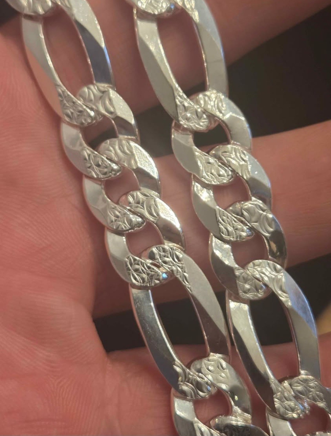 22″ 12.8mm Silver Figaro Chain Necklace- Solid 925 Sterling Silver 96g