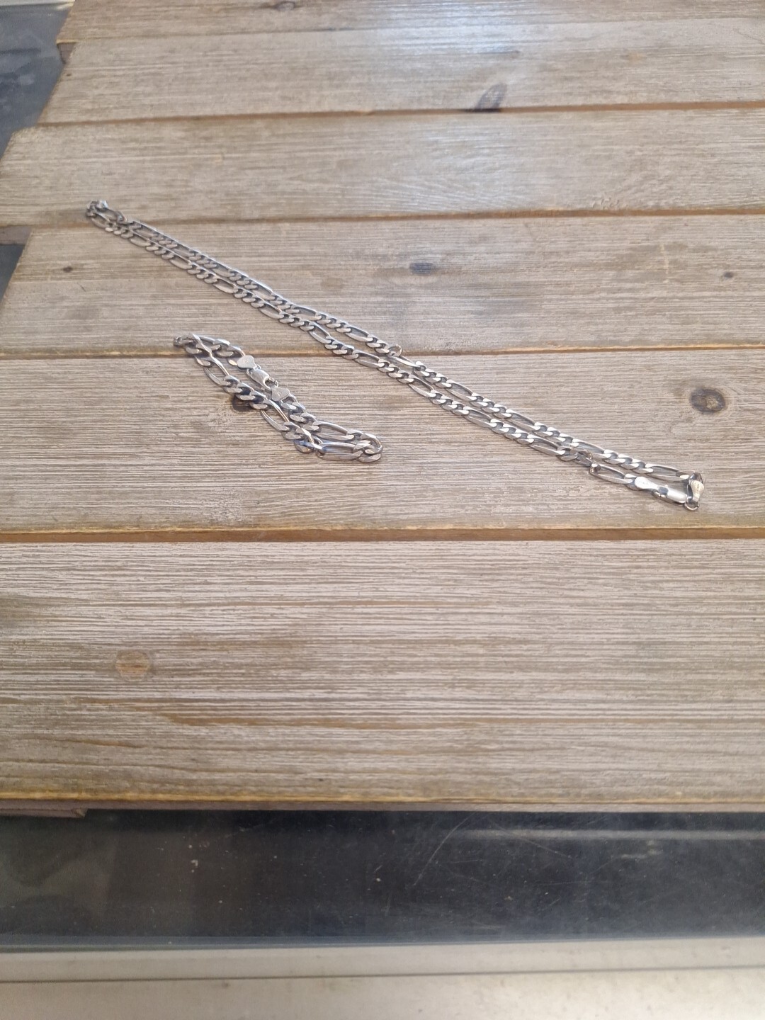 Sterling Silver Figaro 24in Chain Necklace and Matching 8in Bracelet