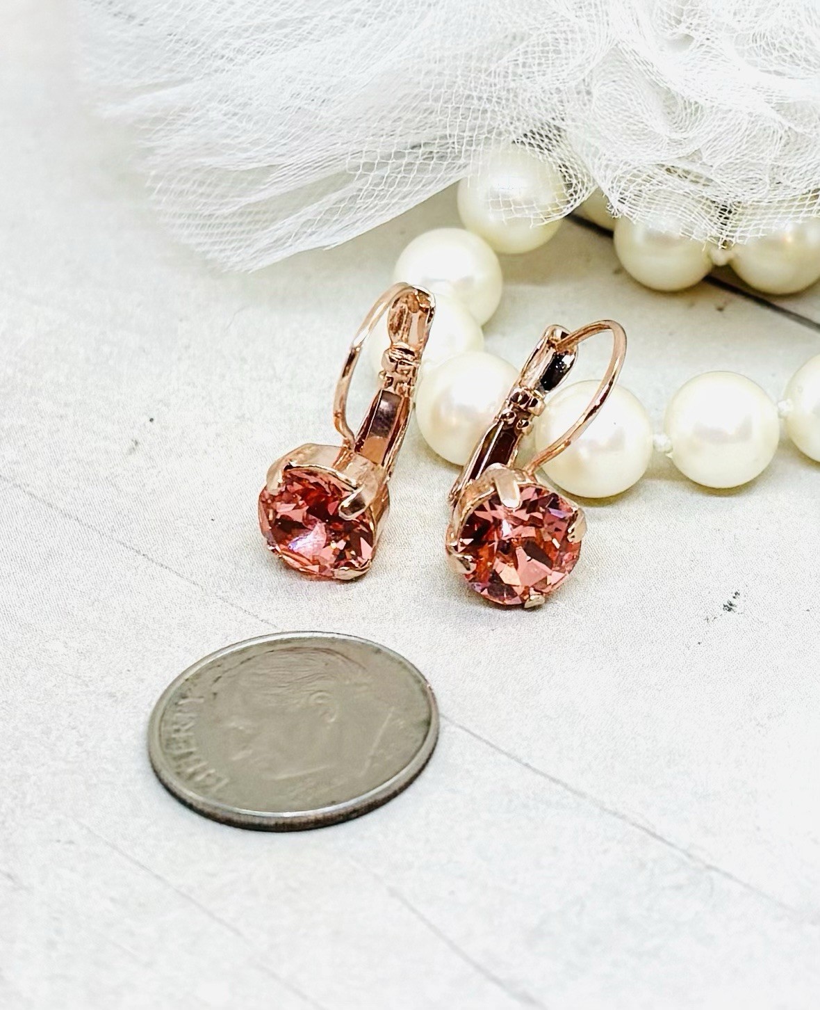 Rose Gold Plated Rose Peach Cup Chain Drop Earrings made with Austrian Crystals
