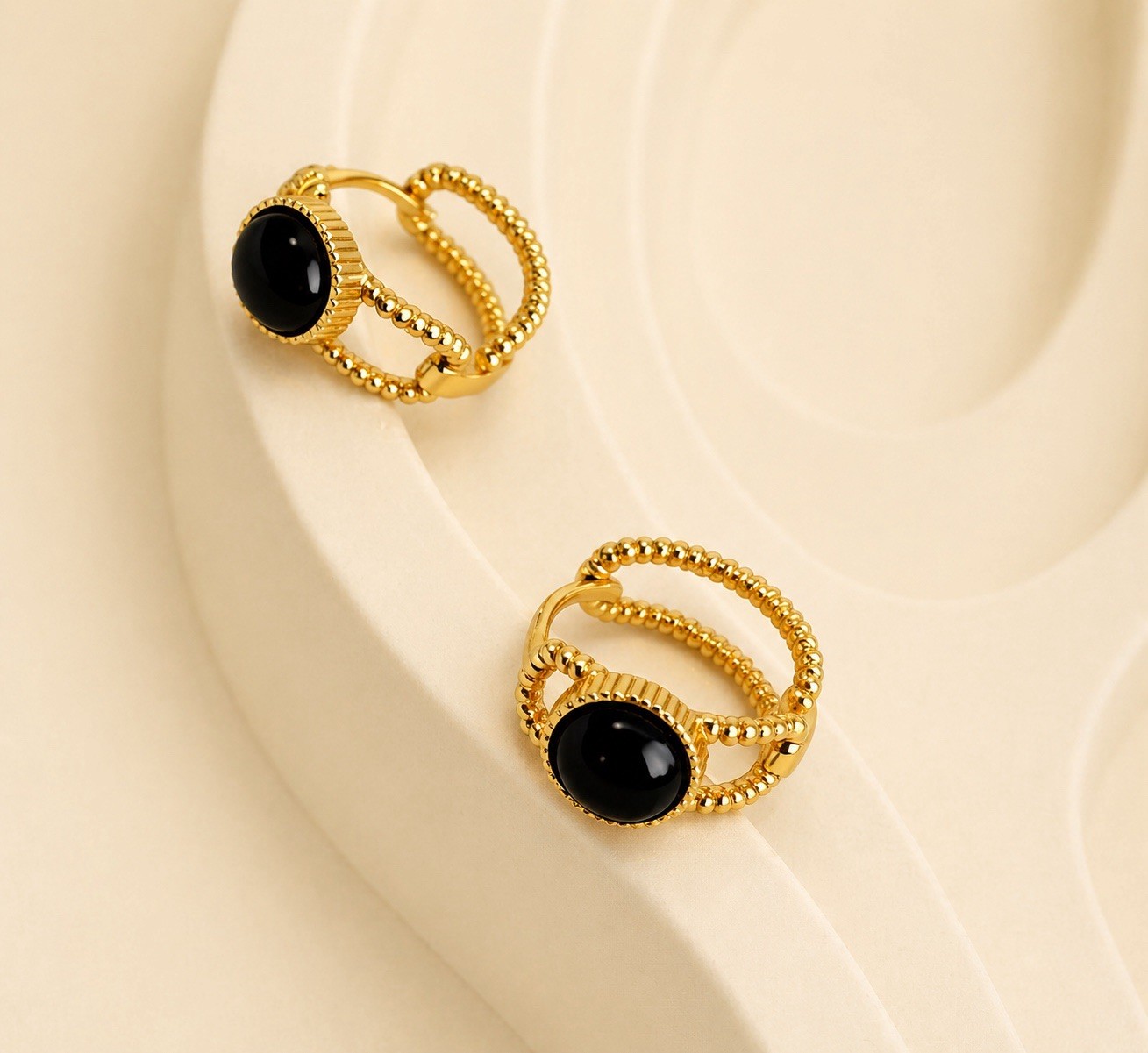 Black Onyx Huggie Earrings,Gold or Silver,Dainty Black Stone Earrings for women
