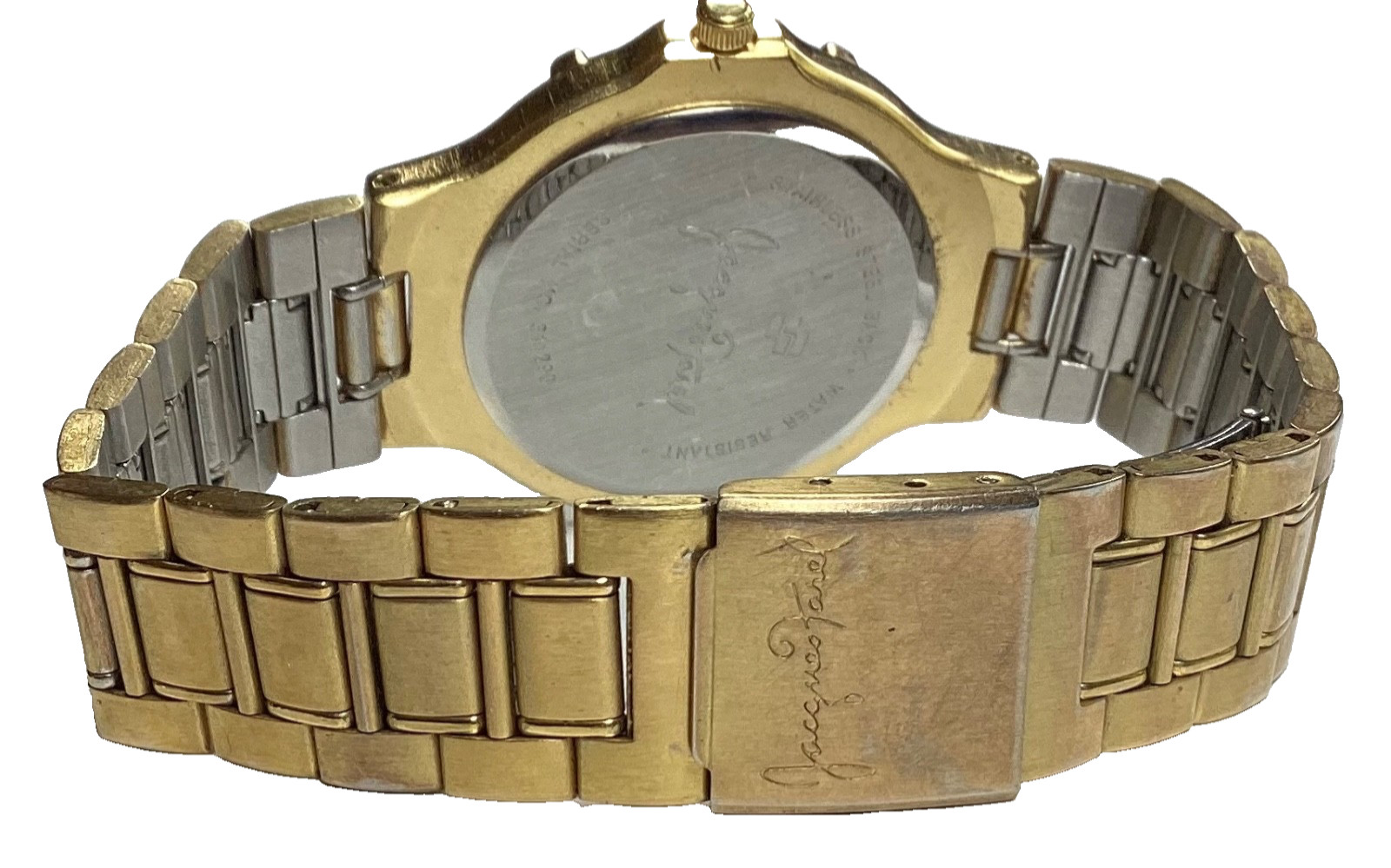 Jacques Farel Vintage Watch Gold Tone WR Date Stainless New Battery Size 7”