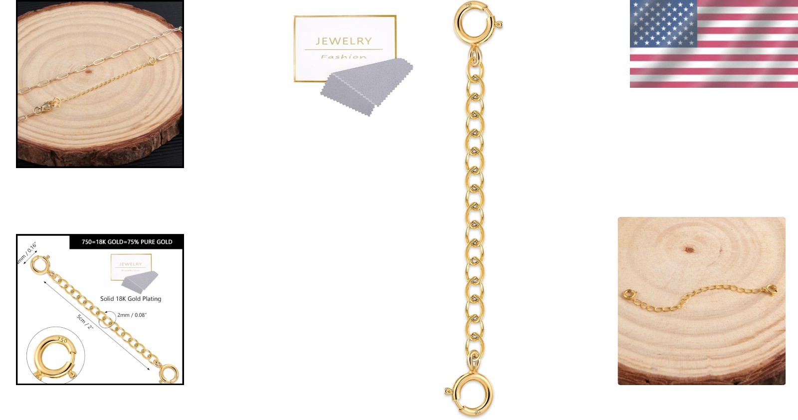 Luxury 18K Solid Gold Extender – Adjustable Chain for Jewelry with Clasp Closure