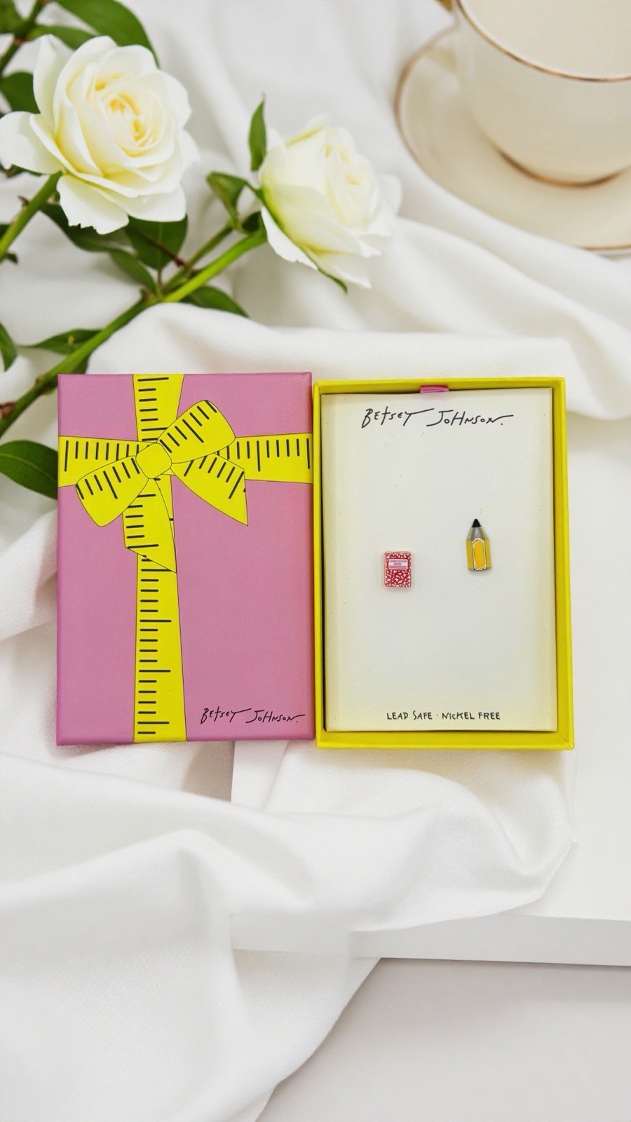 Betsey Johnson Back-to-School notebook & pencil stud earrings NWT