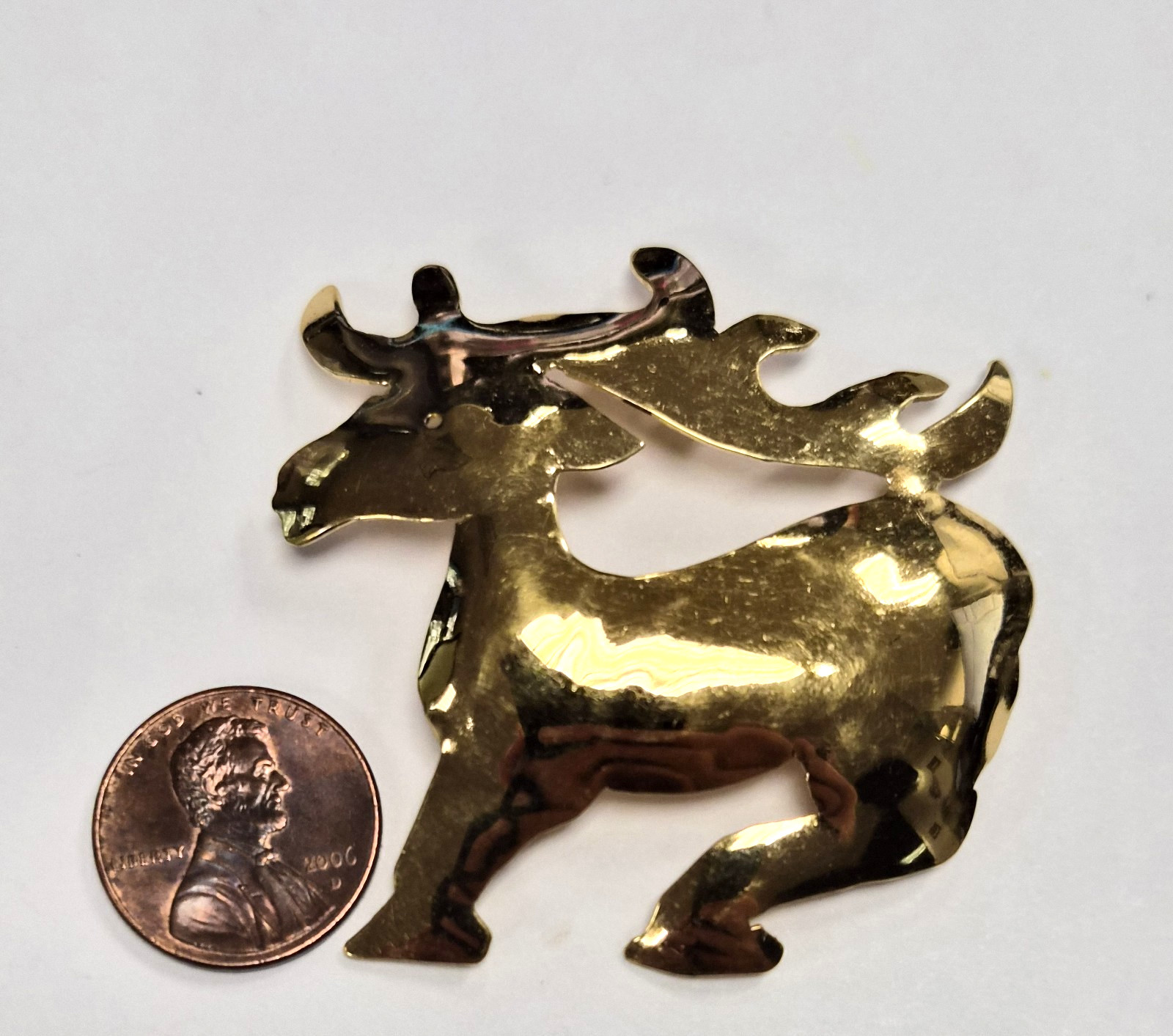 Estate Decorative Christmas Metal Gold Tone Mountain Reindeer Pin / Brooch