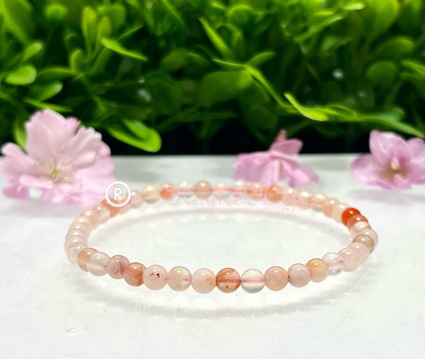 Wholesale Lot 6 Pcs Natural Flower Agate 4mm 7.5” Crystal Stretch Bracelet
