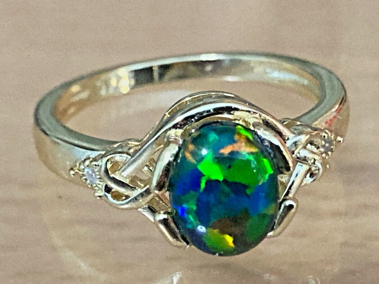Opal Rings Emerald Green Multi-Coloured Created Opal Triplets – Sizes 6 to 11 US
