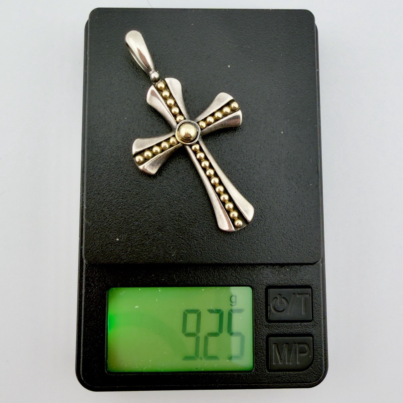 Rare Vintage LAGOS Two-Tone Caviar Beaded Cross Amulet in 18K Gold / Silver