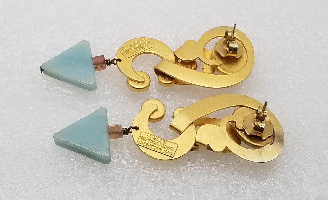 Vintage Gale Rothstein Semi-Precious Stones Gold Plated Dangle Pieced Earrings