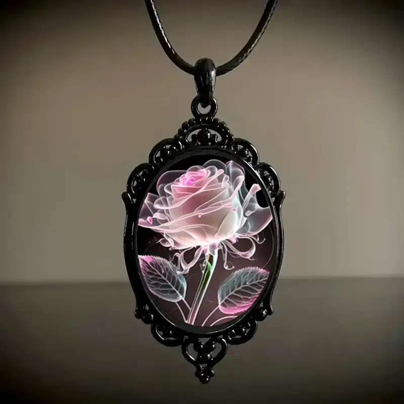 Flower Rose Gothic Pendant Jewelry Love Vintage Black Necklace C
