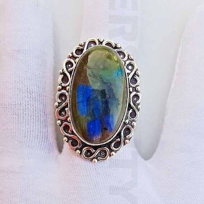 Natural Labradorite Gemstone Ring, 925 Sterling Silver Ring All Size Available