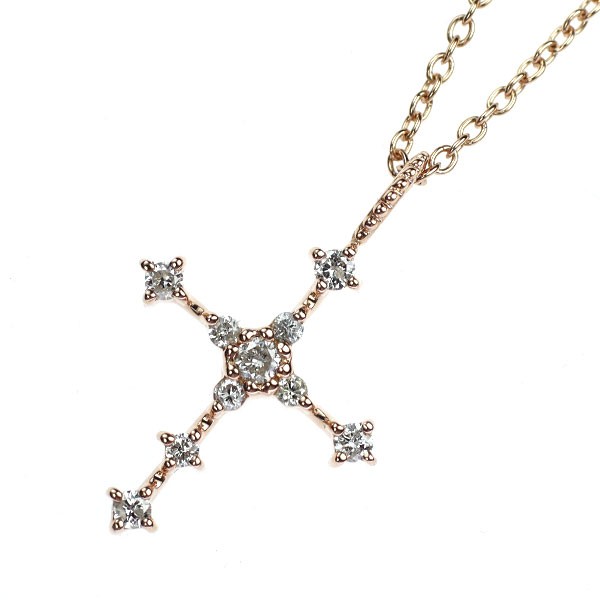 K10PG 0.09ct cross diamond pendant necklace – Auth free shipping from Japan- Aut