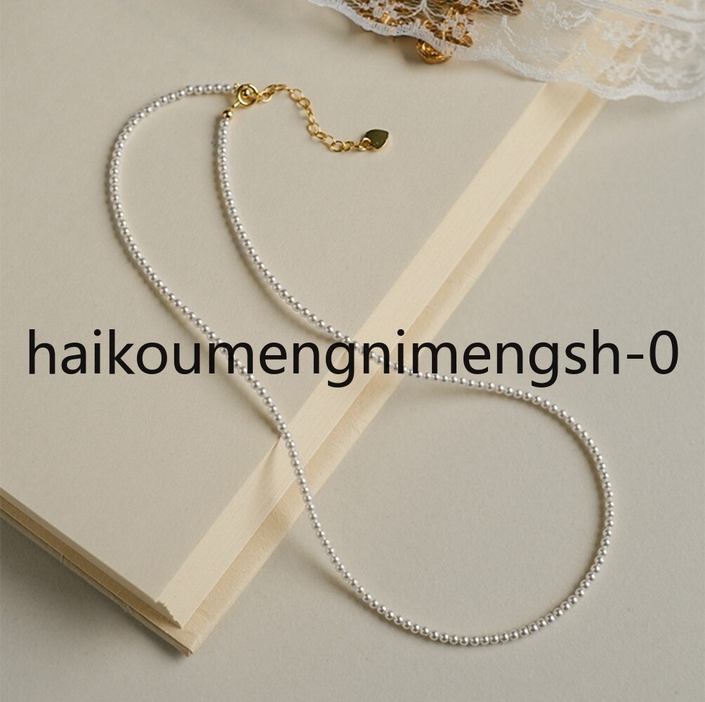 Real Natural 2mm 3mm 4mm White Akoya Pearl Round Beads Necklace 15″