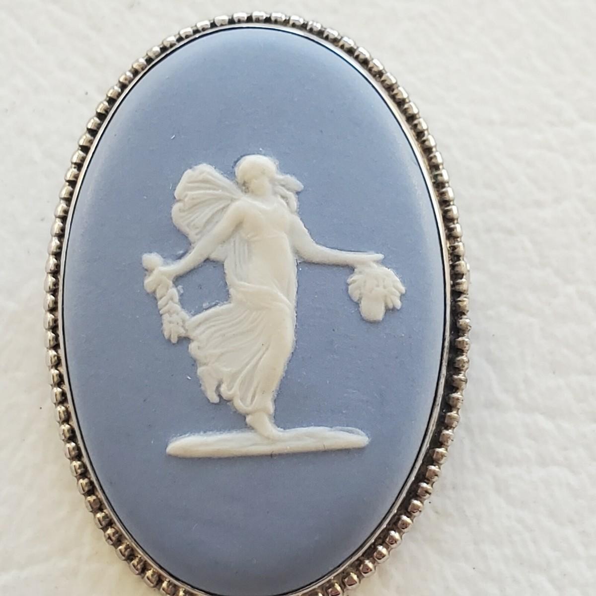 Wedgwood blue jasper gold pendant brooch Van Dell 12K Gold dancing muse or nymph