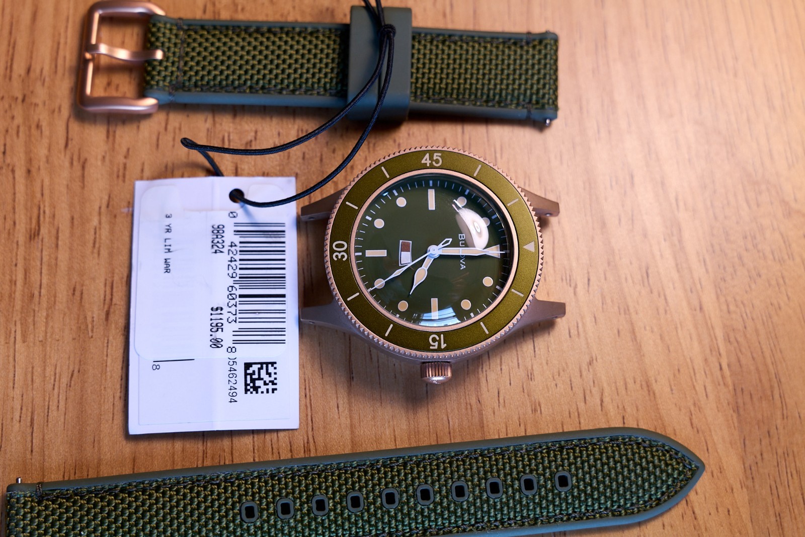 Bulova 98A324 MIL-SHIPS Bronze Auto 150th Anniversary Green Dial Sapphire 200MWR