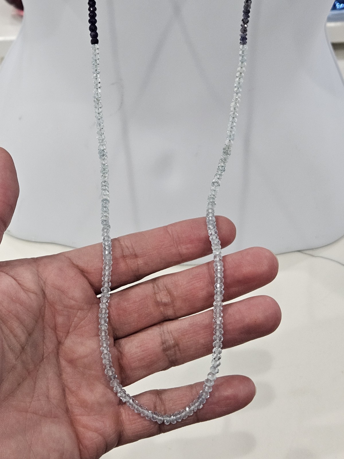 Natural Tanzanite & Aquamarine Rondelle Necklace 14k Solid Gold 4mm 45″ 35.6grms