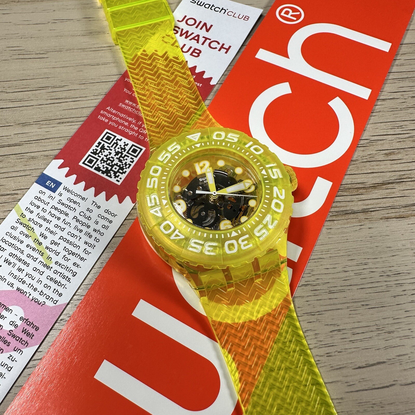 NEW✅ Swatch Yellow Lemon Profond Skeleton Dial Translucent Lemon Yellow Watch