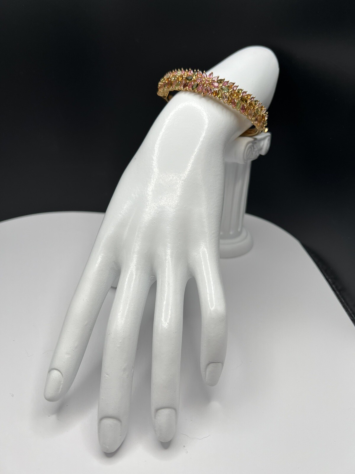 Multi-Tourmaline Bangle Bracelet in Yellow Gold Over Sterling Silver 6.50 In NEW