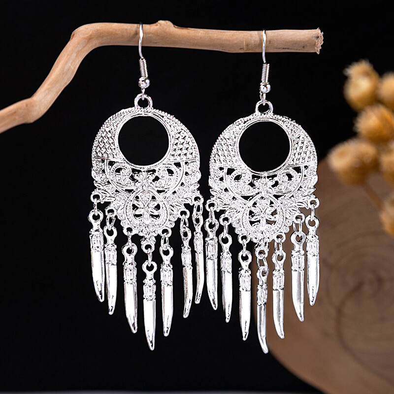 Ethnic Style Earrings Personalized Bohemian Style Floral Long Tassel Earrings