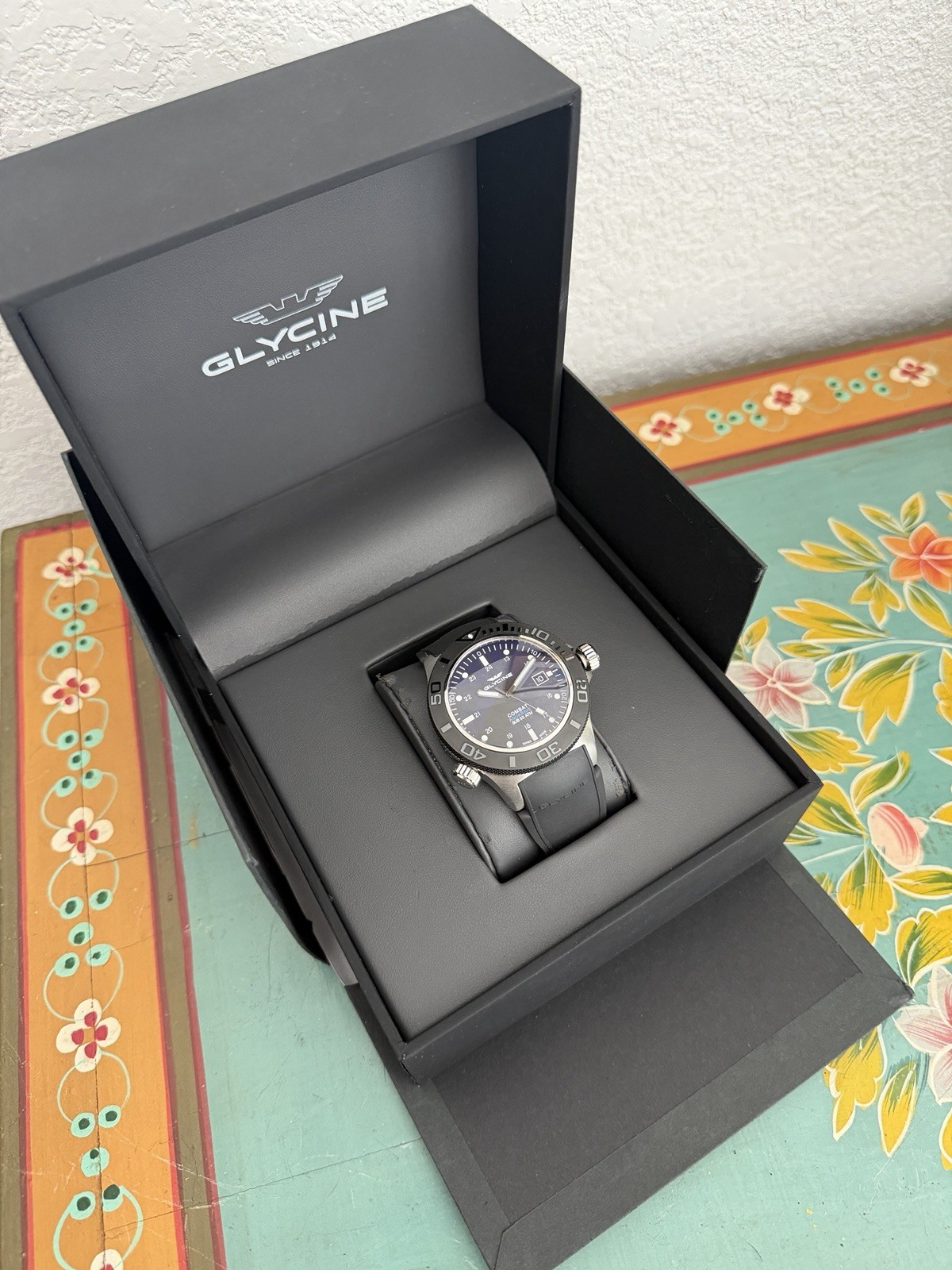Glycine Combat Sub Aquarius 50ATM Automatic Watch Ref 3946 Full Set GL 224 Mens