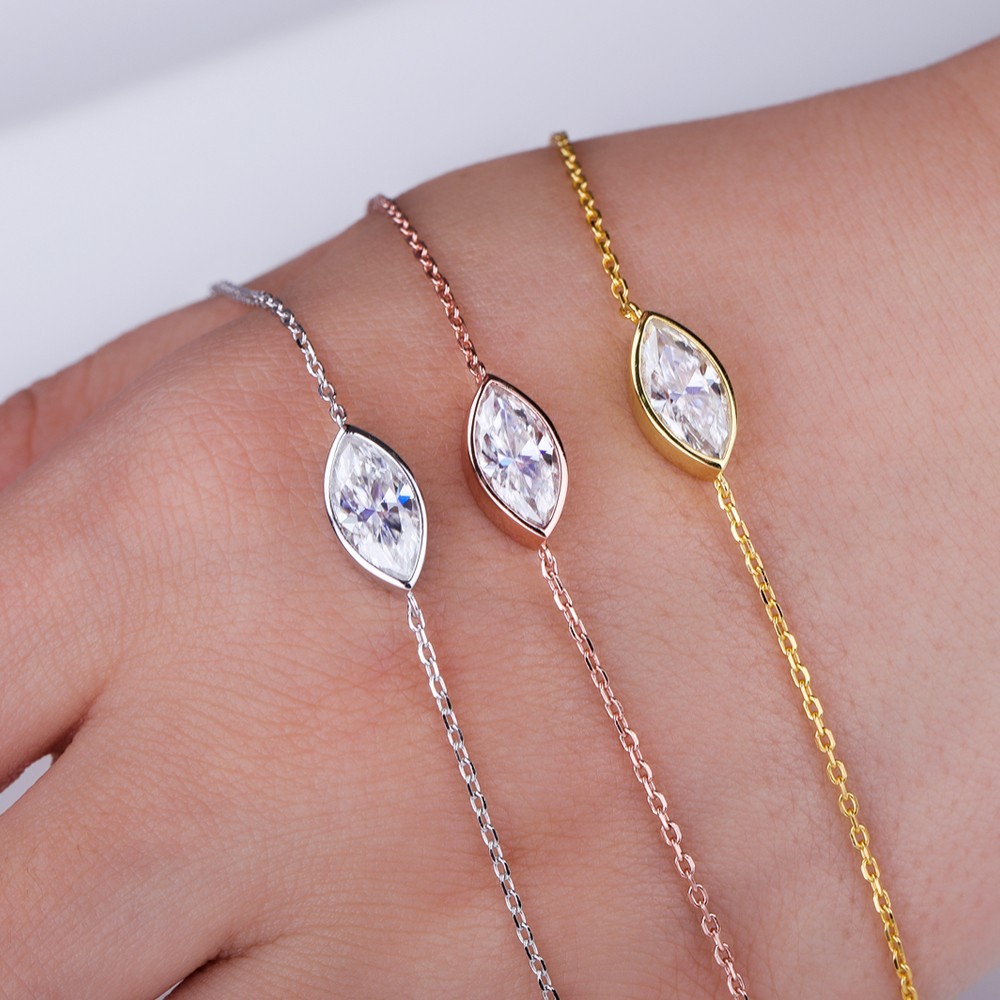 1/2ct Marquise Cut Real Moissanite Bracelet Women Gift 925 Sterling Silver Chain