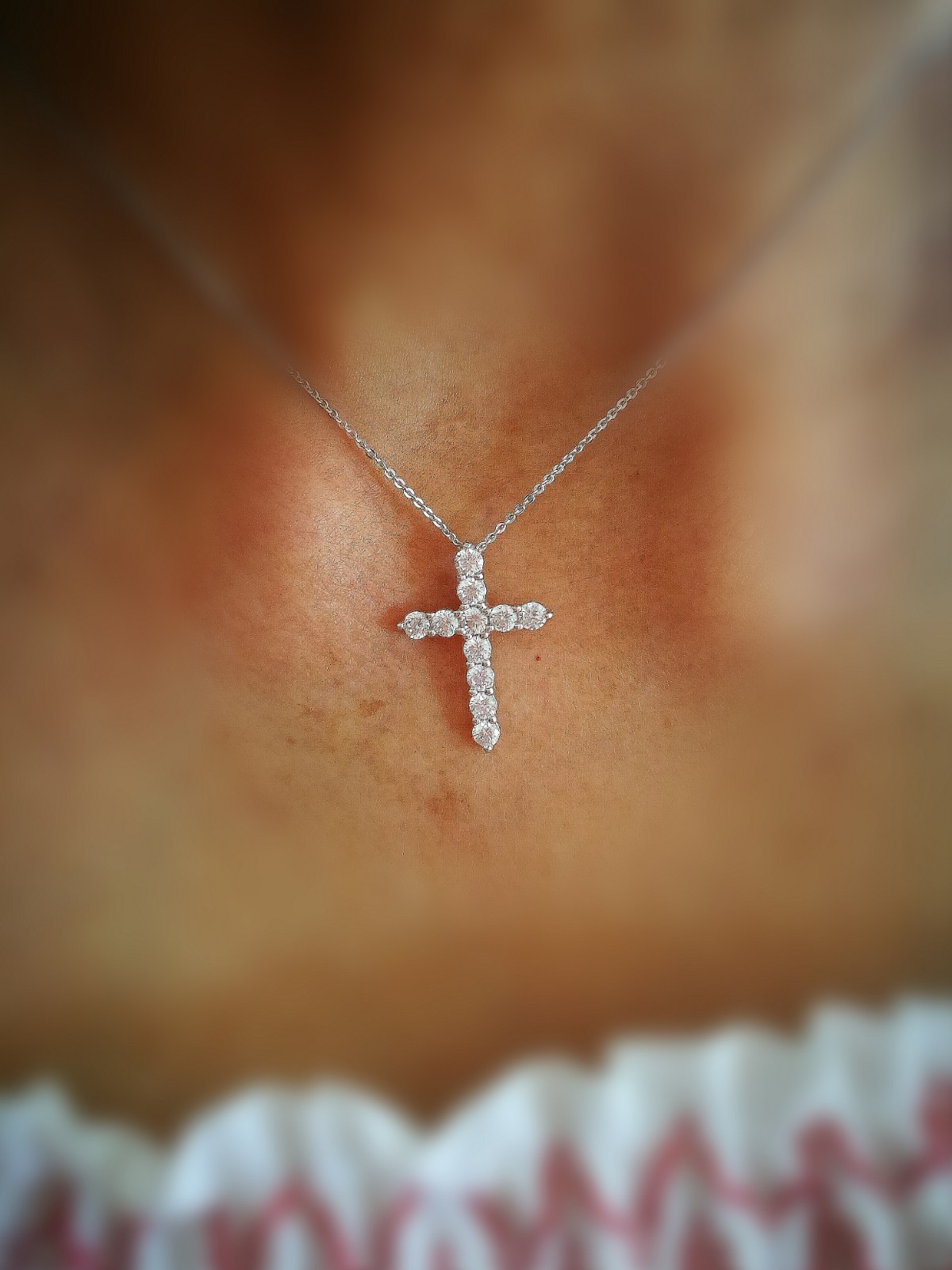 1 Ct Cross Pendant Necklace Simulated Diamond 14K Solid White Gold-Plated Silver