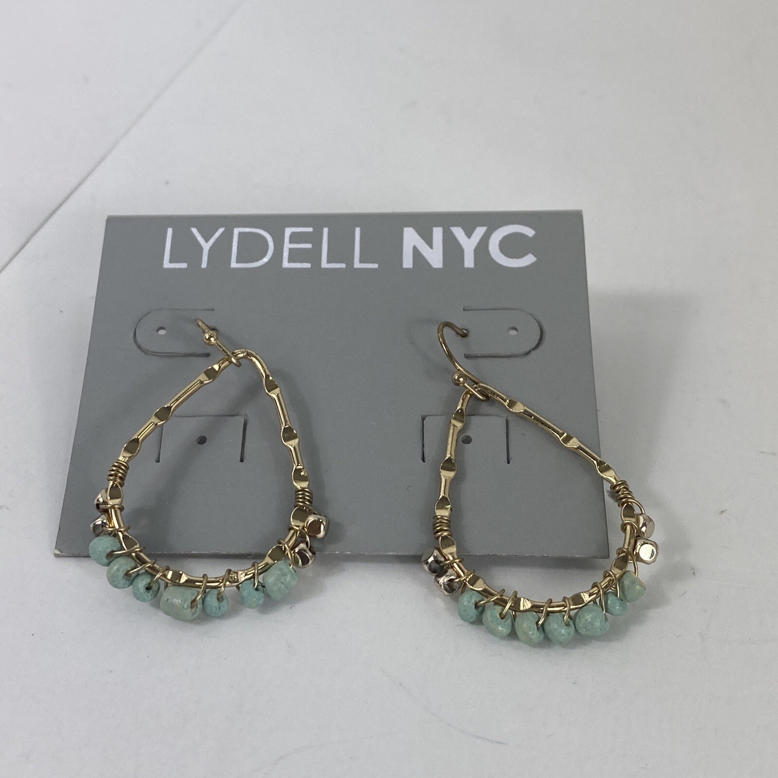 New Earrings Lydell NYC Gold Blue Stones Dangle J2