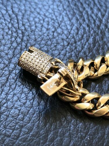 Gold Plated Miami Cuban Link Chain Bracelet Stainless CZ Steel Clasp 6mm-14mm