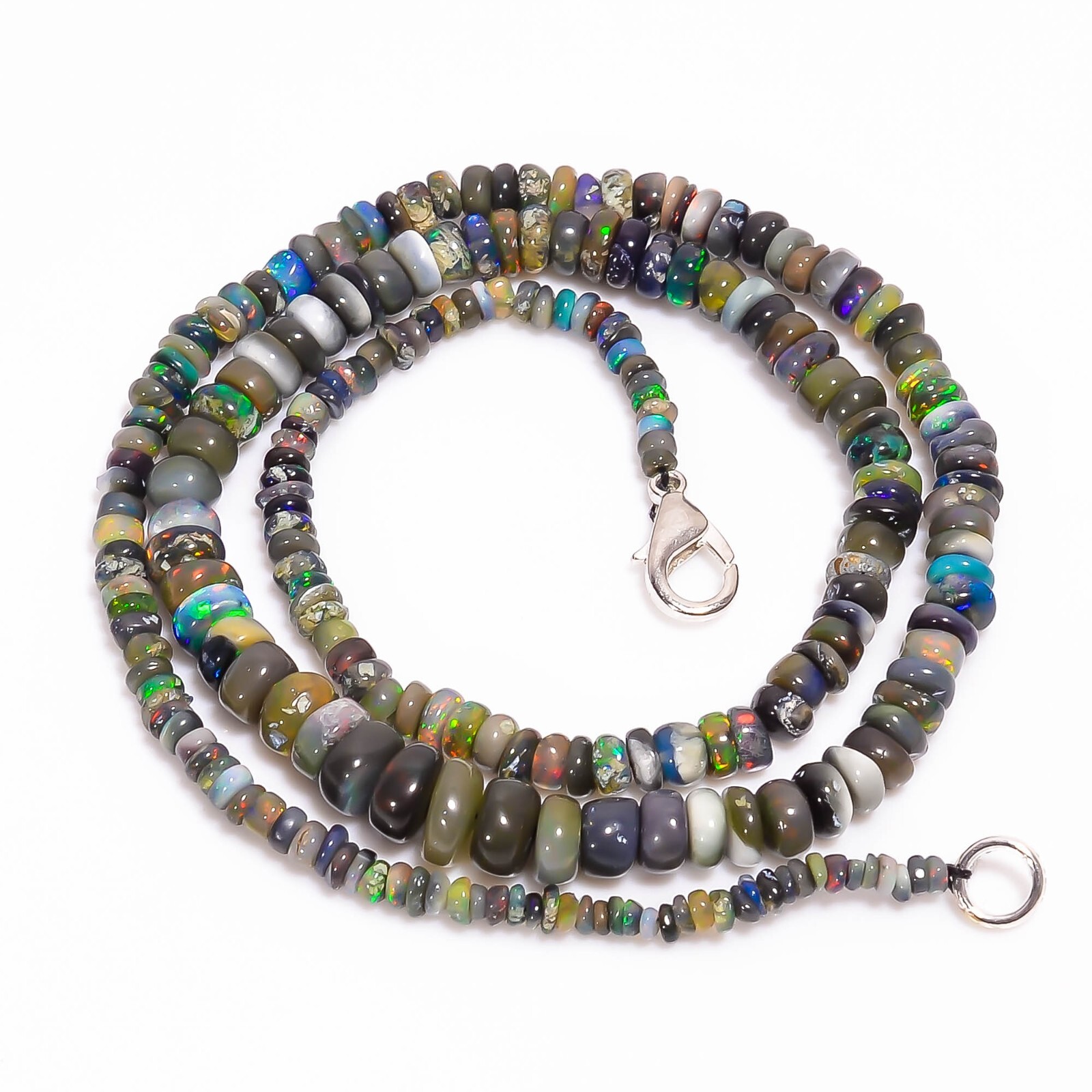 Natural Black Ethiopian Opal Rondelle Smooth Beads 3X2 7X3mm Necklace 17″ A-5458