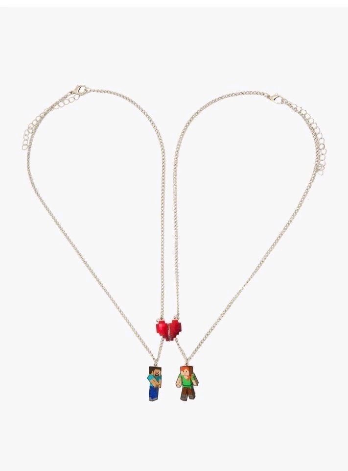 Minecraft Steve And Alex Best Friend Necklace Set Friends Heart New On Card