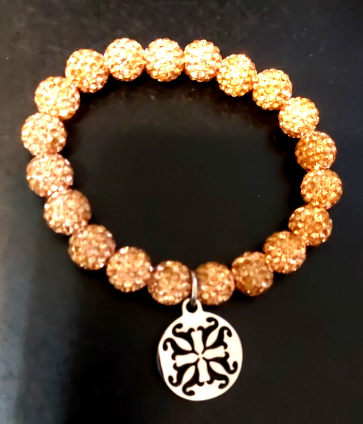 Rustic Cuff Stretch Rose Gold Color Bracelet with Logo Charm One Size Expandable