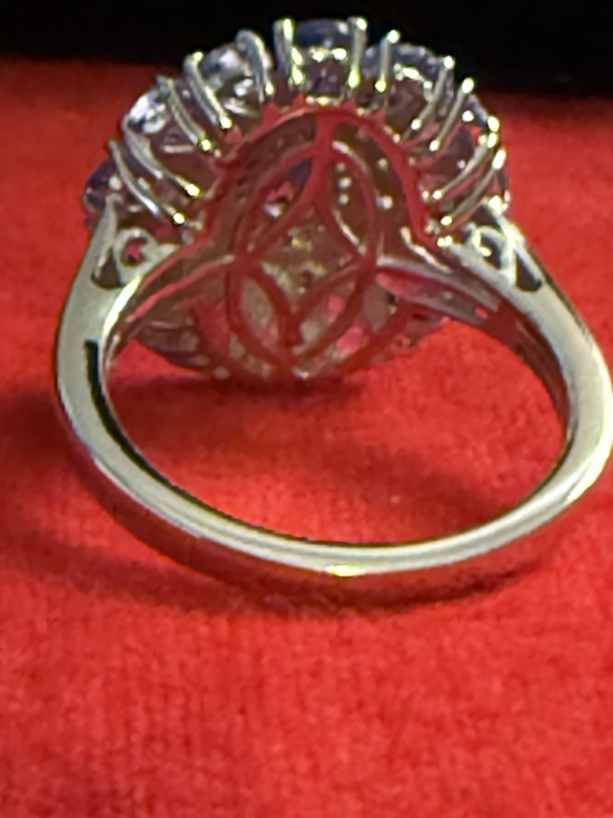 D’Joy Tanz. ,White Zirc. Blue Flow. Ring In Rhod. Over Ster. Silver Sz. 6, 3.75