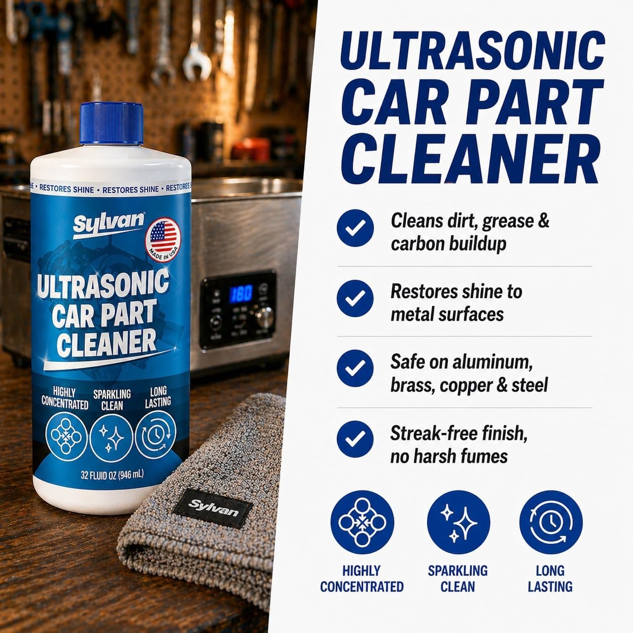 Ultrasonic Carburetor & Parts Cleaner Solution Concentrate + Free Cleaning Cloth
