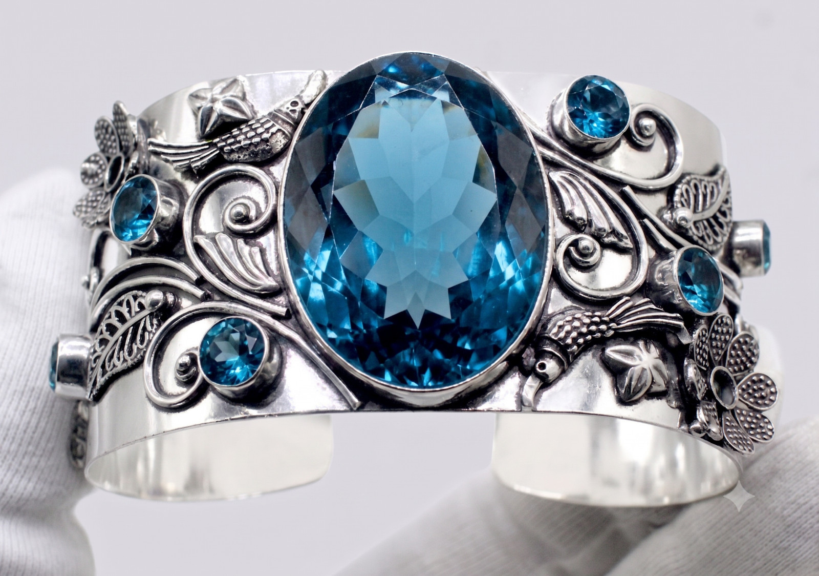 London Blue Topaz Cuff Bracelet 925 Sterling Silver Handmade Boho Jewelry ADJ”