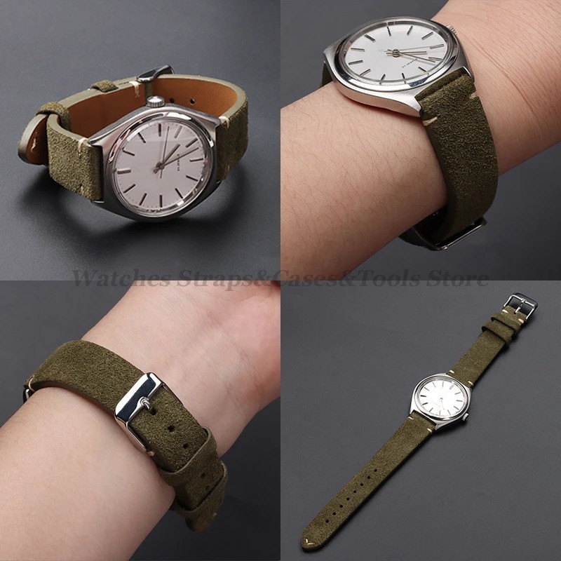 18 19 20 21 22 MM Soft Suede Leather Vintage Strap Watch Band Quick Release