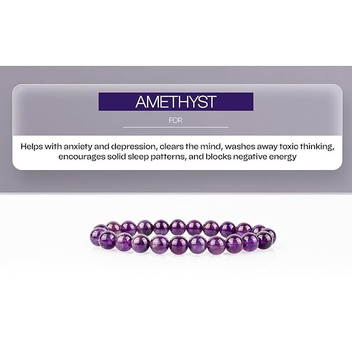 Natural Gemstone 8 mm Bracelet Men & Women Stretchable Crystal Beads – Amethyst