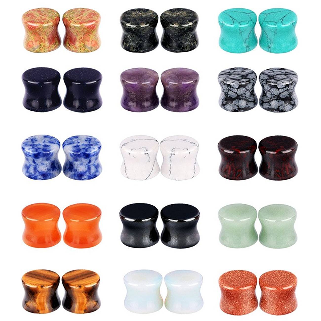 LOT 15 PAIR Organic Stone Ear Flesh Tunnel Plugs Saddle Double Flare Ear Gauges