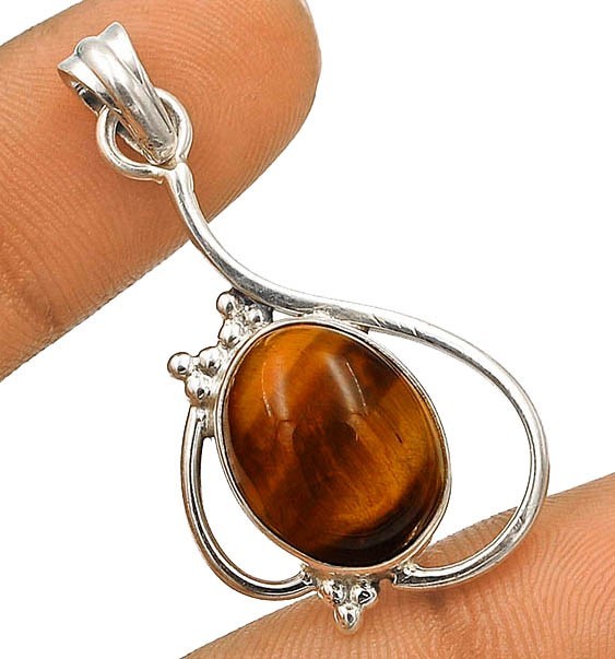 Natural Tiger Eye Africa 925 Solid Genuine Sterling Silver Pendant Jewelry