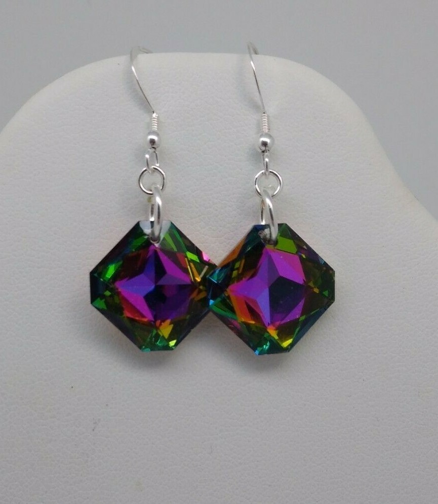 m/w Sterling Silver Swarovski Crystal Vitrail Medium Rhombus Earrings; Leverback